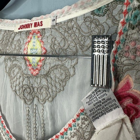 Johnny Was White Floral Embroidered Tunic Blouse - Small $258 - Picture 3 of 7